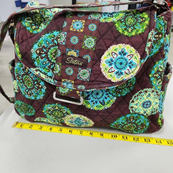 Longaberger Sisters Lexie Quilted Reversible Tote & Makeup Bag Adorn Brown Green - Picture 6 of 16